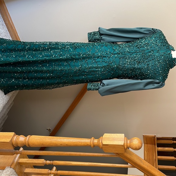 Emerald Green ball gown with feather and pearls. Gizemkis size 42. - Picture 5 of 5